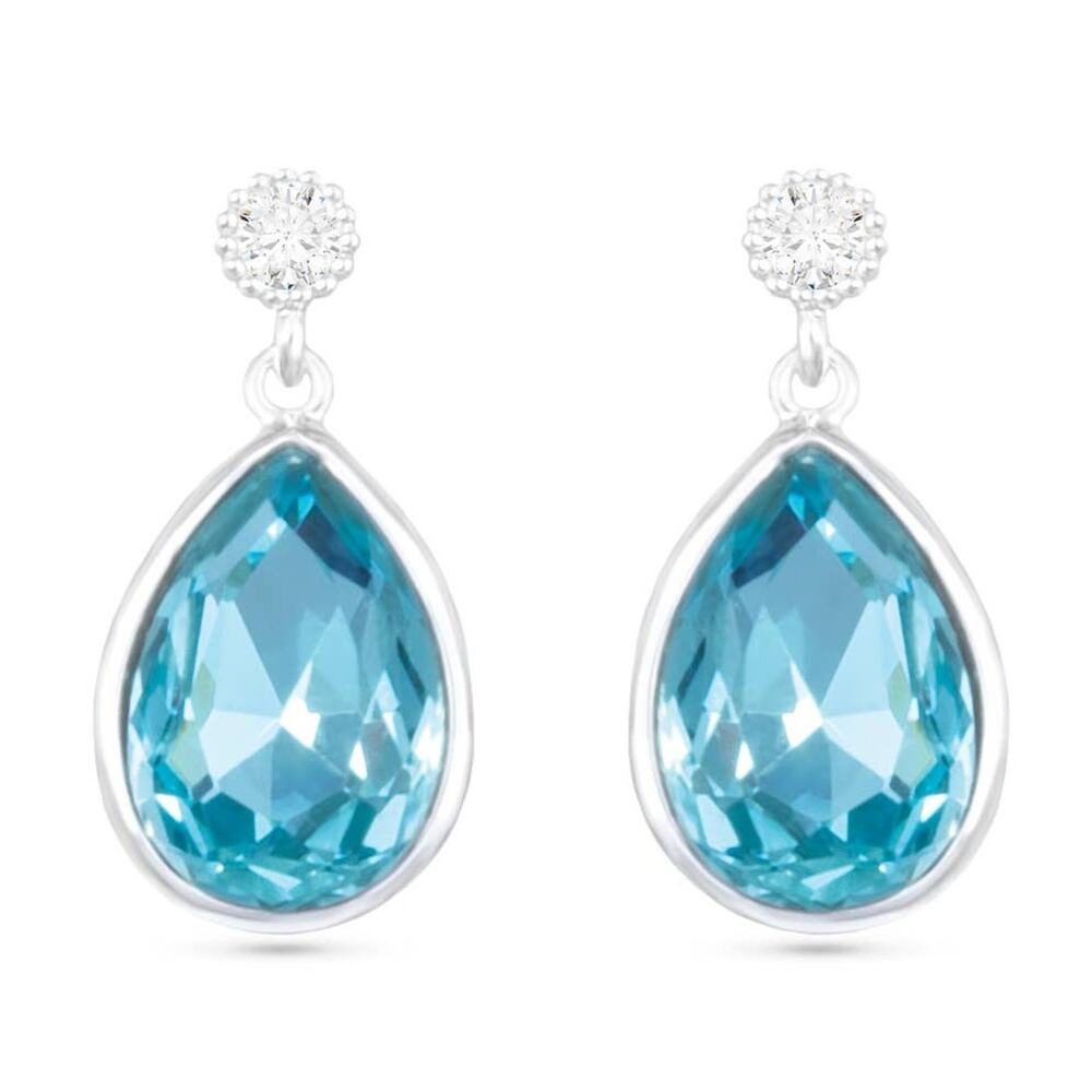 Pear-Cut Blue CZ Drop Earrings in Silver
